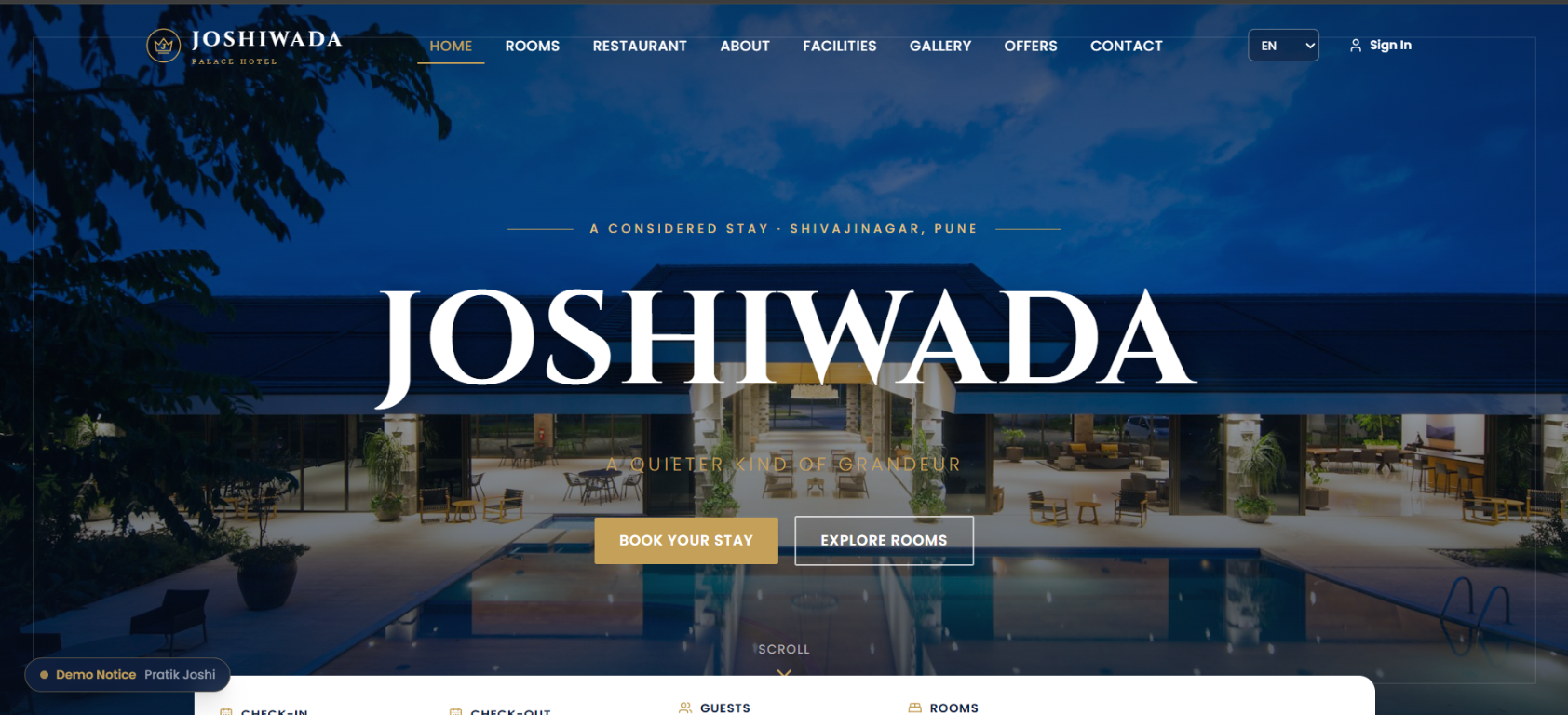 JoshiWada Palace heritage hotel website preview